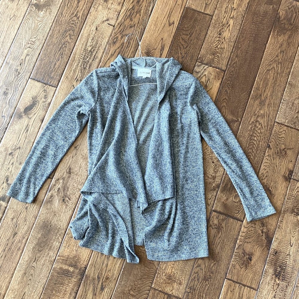 Olive and Oak Hooded, drape front gray sweater